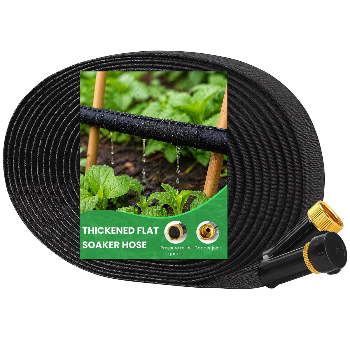 MIXC thickened 50ft soaker hose with copper joint for durable, leak-free watering.