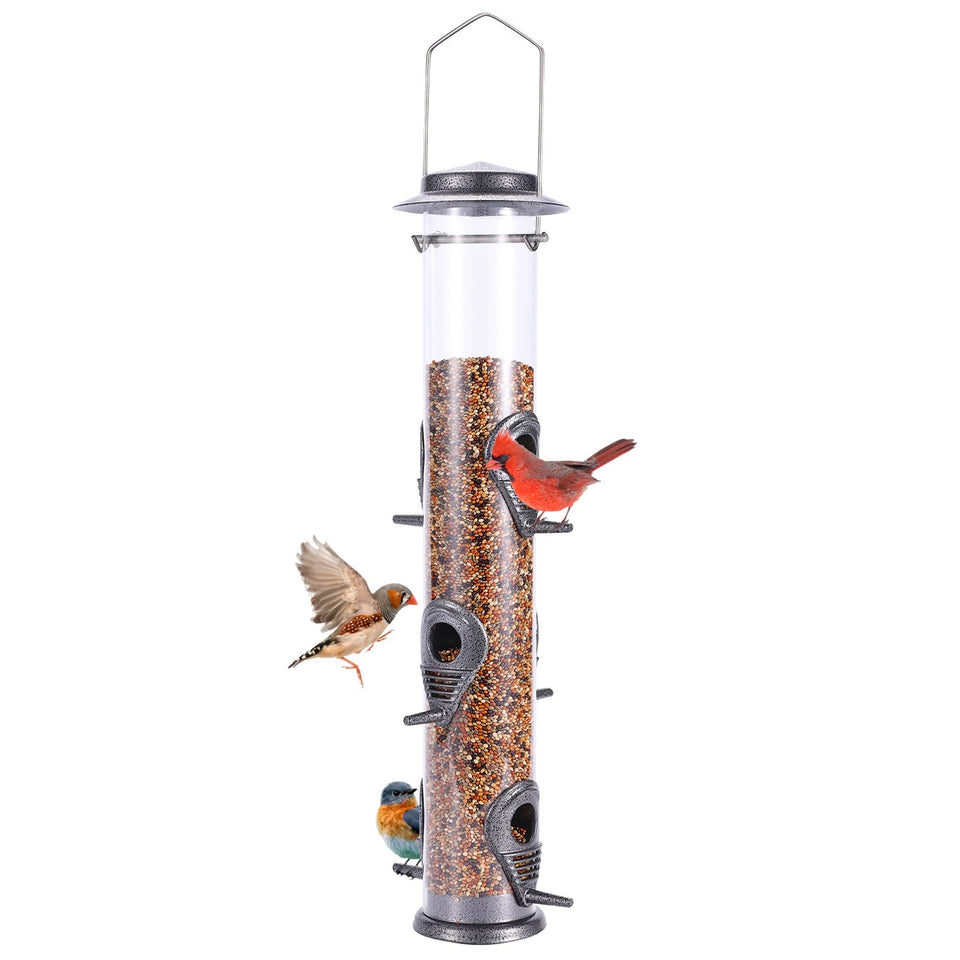 MIXXIDEA 1PK metal wild bird feeder with 6-port feeding tubes for simultaneous feeding.