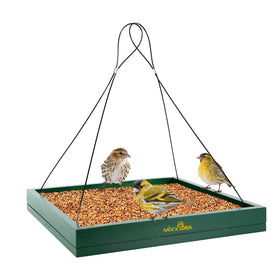 MIXXIDEA bird feeder hanging tray, green, with a wide feeding area for diverse wild birds.
