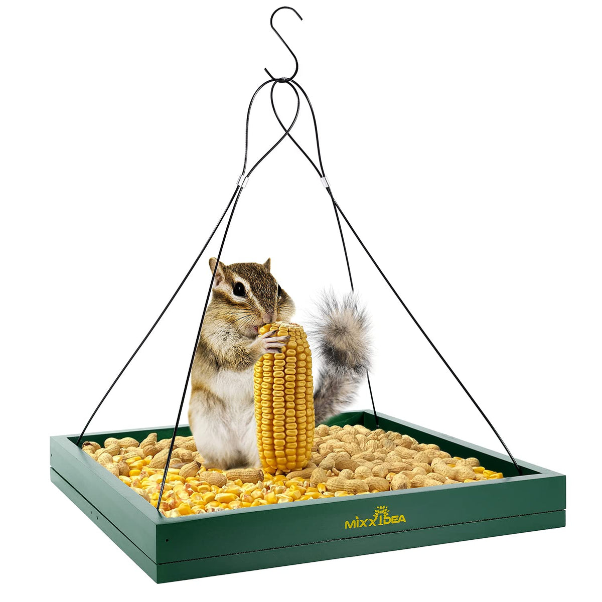 MIXXIDEA bird feeder hanging tray design makes refilling and cleaning easier outdoors.