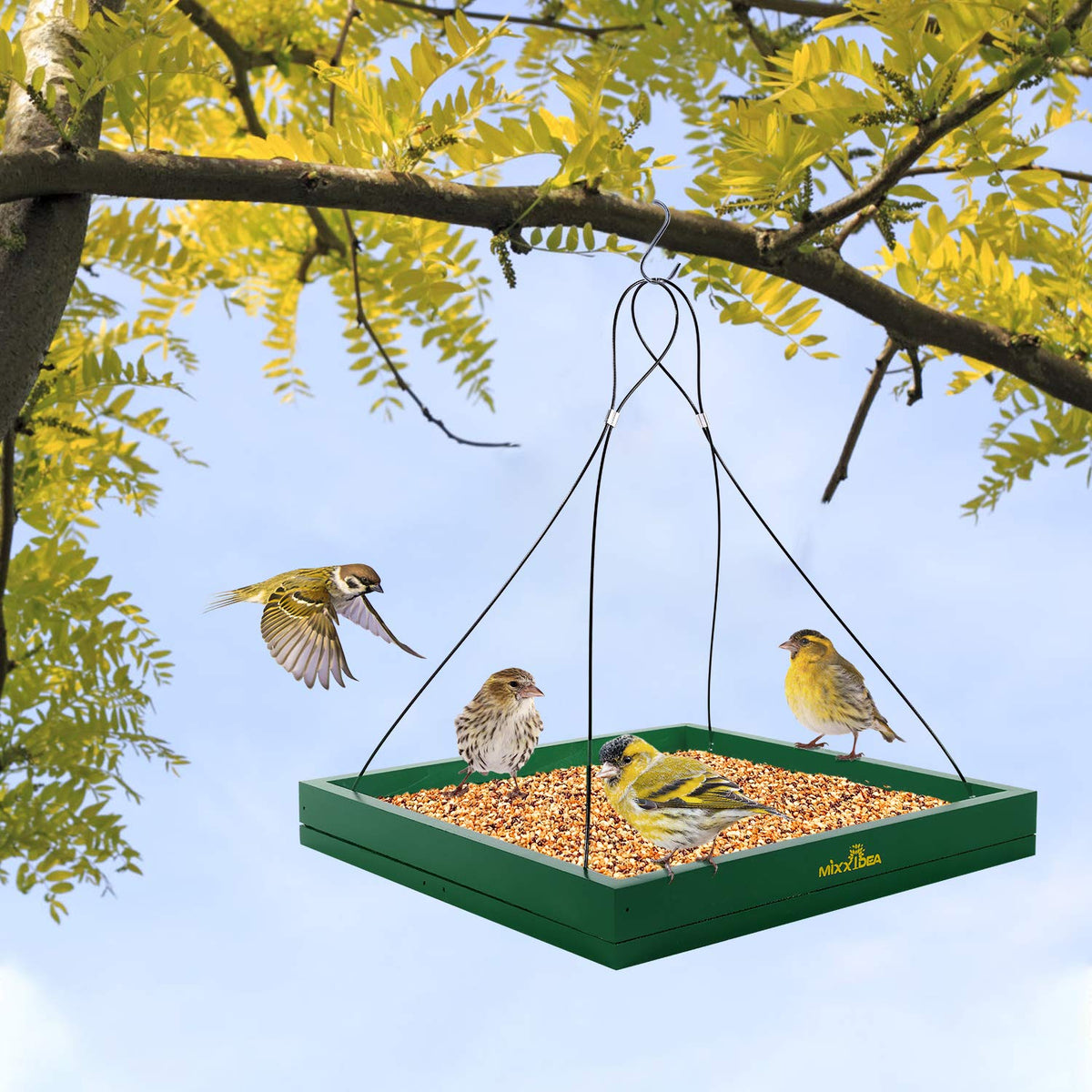 MIXXIDEA green outdoor feeder blends with garden decor while inviting birds.