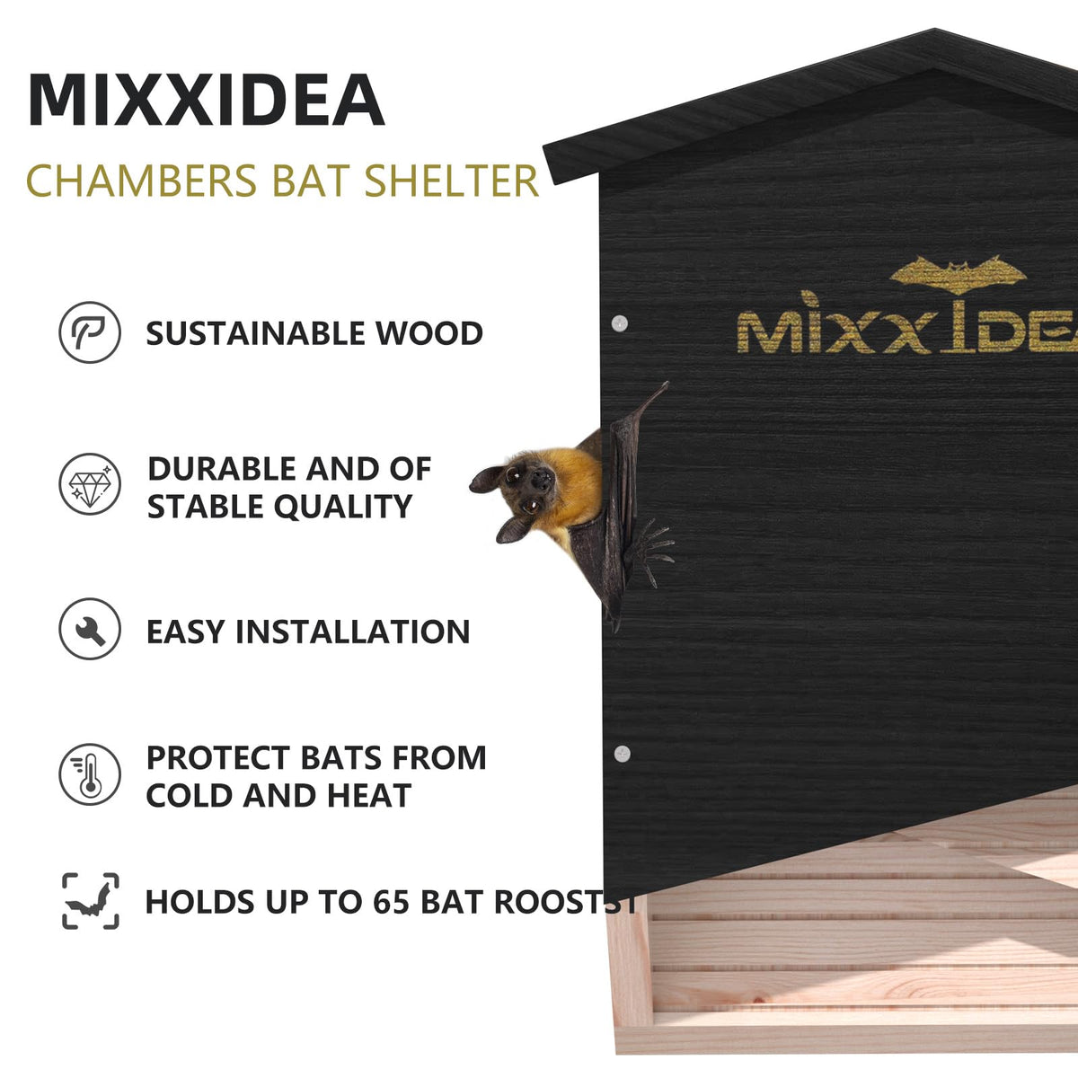 MIXXIDEA cedar bat box features grooved sides to help bats climb in.