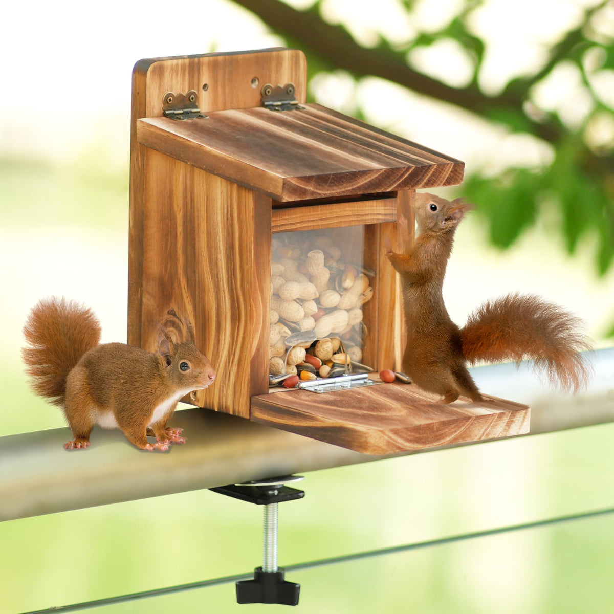 MIXXIDEA outdoor yard decor featuring a deck squirrel feeder