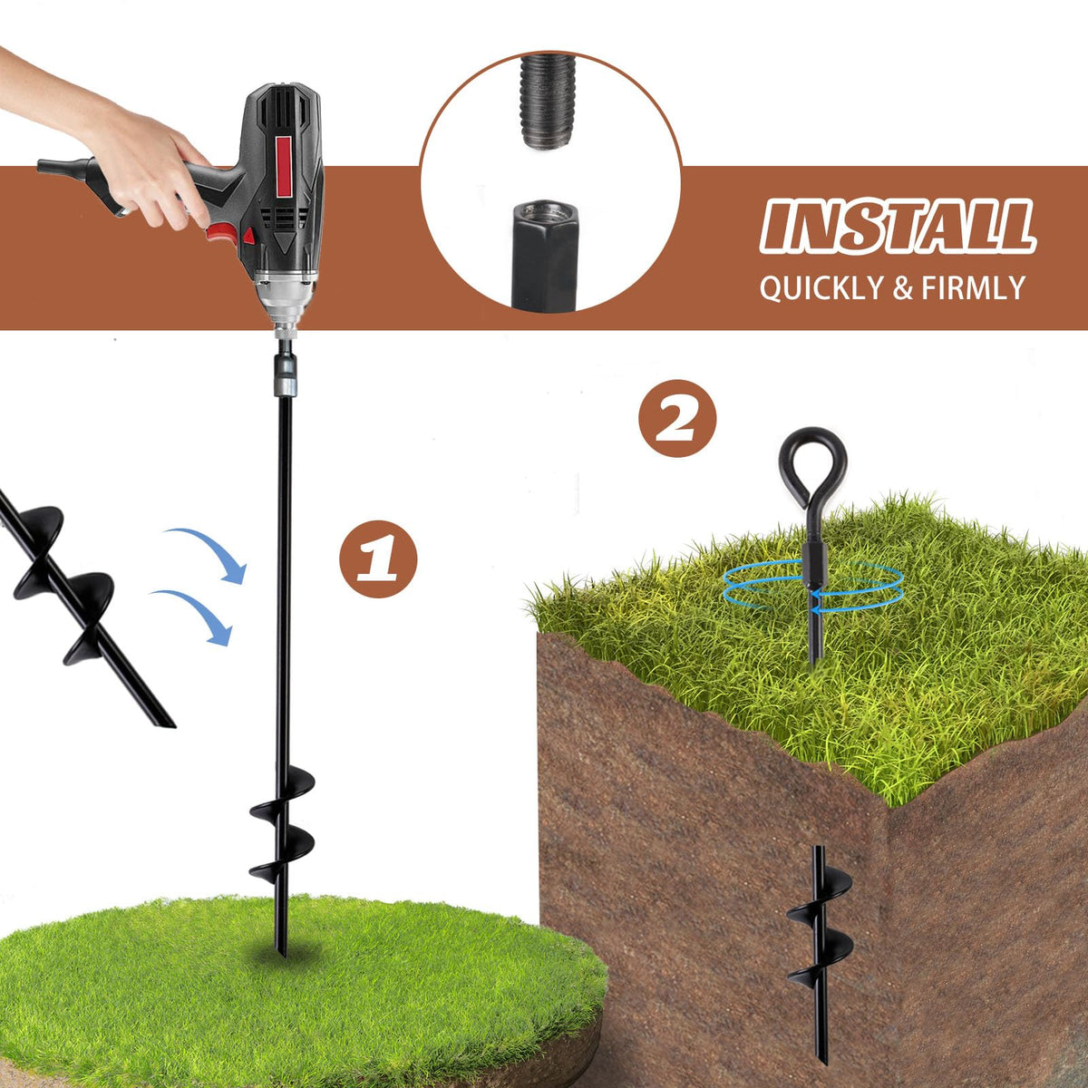 MIXXIDEA dog tie out spiral anchor secures backyard leashes.