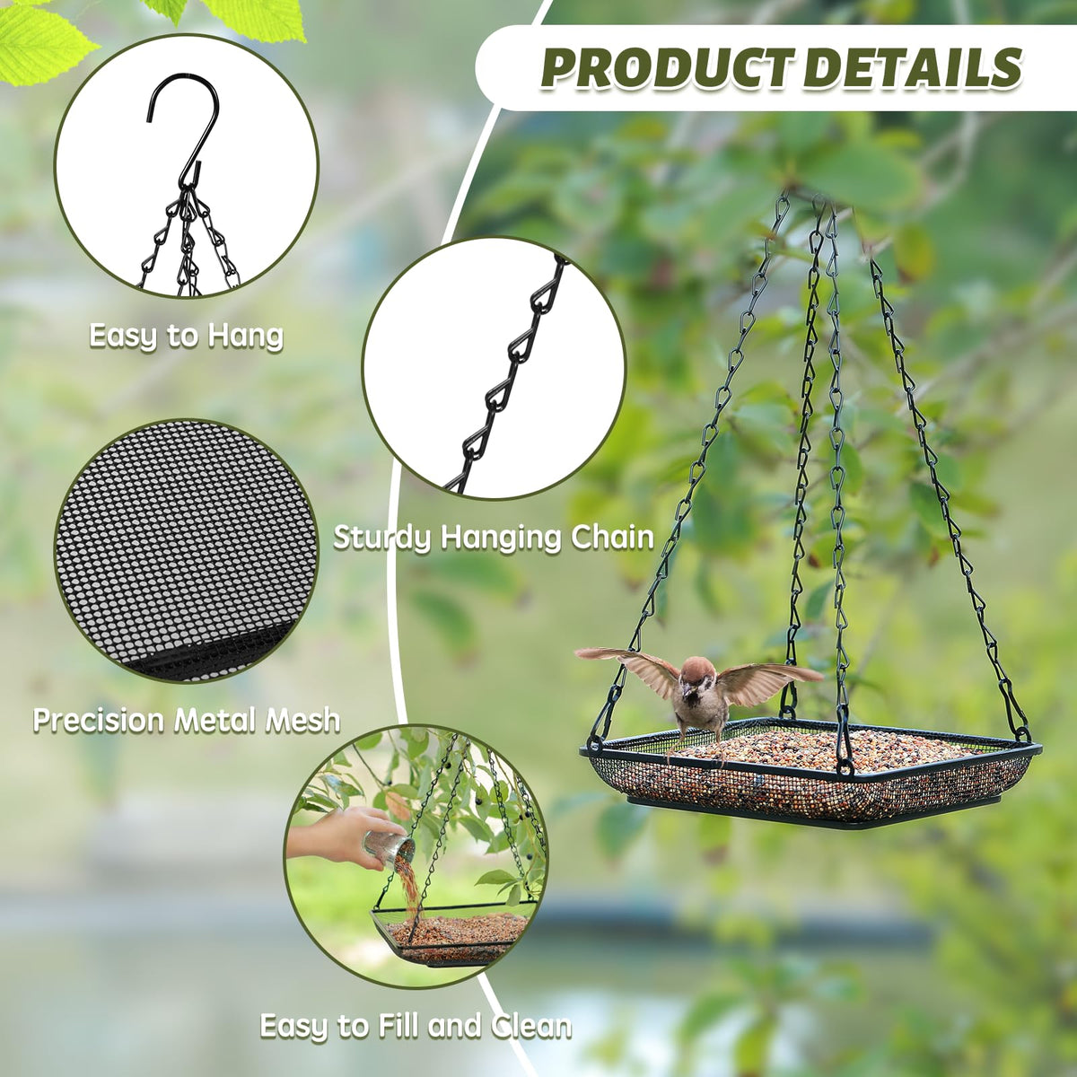 MIXXIDEA durable chains prevent tipping as birds perch