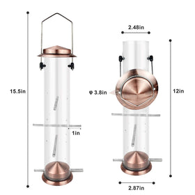 MIXXIDEA Finch Bird Feeder copper-finish top lid keeps seeds dry outdoors