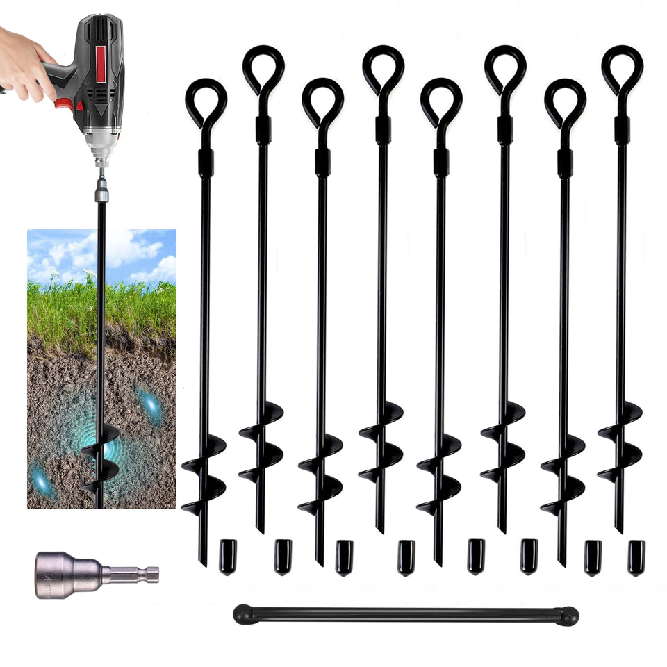MIXXIDEA 18-inch ground anchor with folding ring for quick, secure setup.