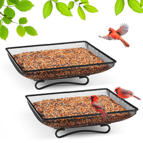 MIXXIDEA ground bird feeder tray on a garden path attracting birds