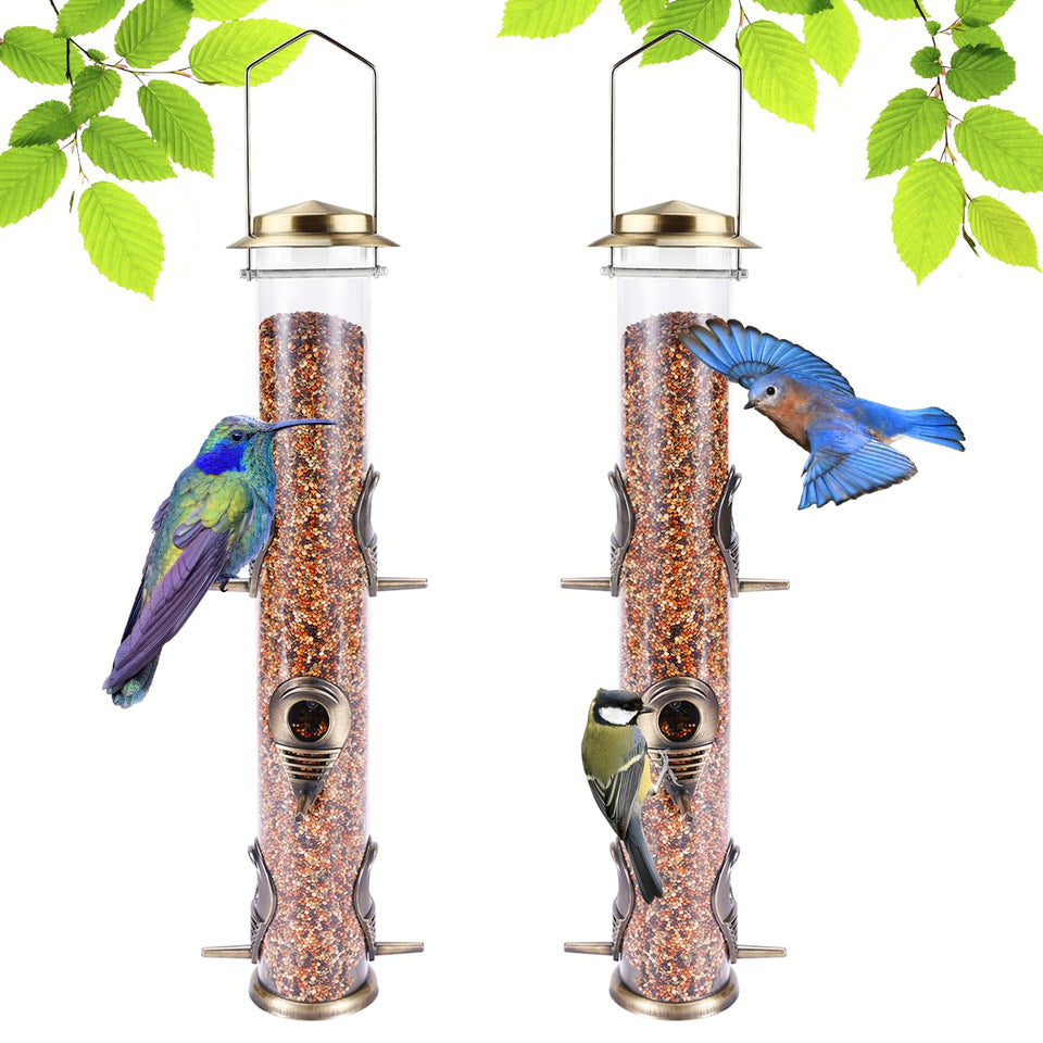 MIXXIDEA metal bird feeder tube six port bronze attracts multiple birds at once