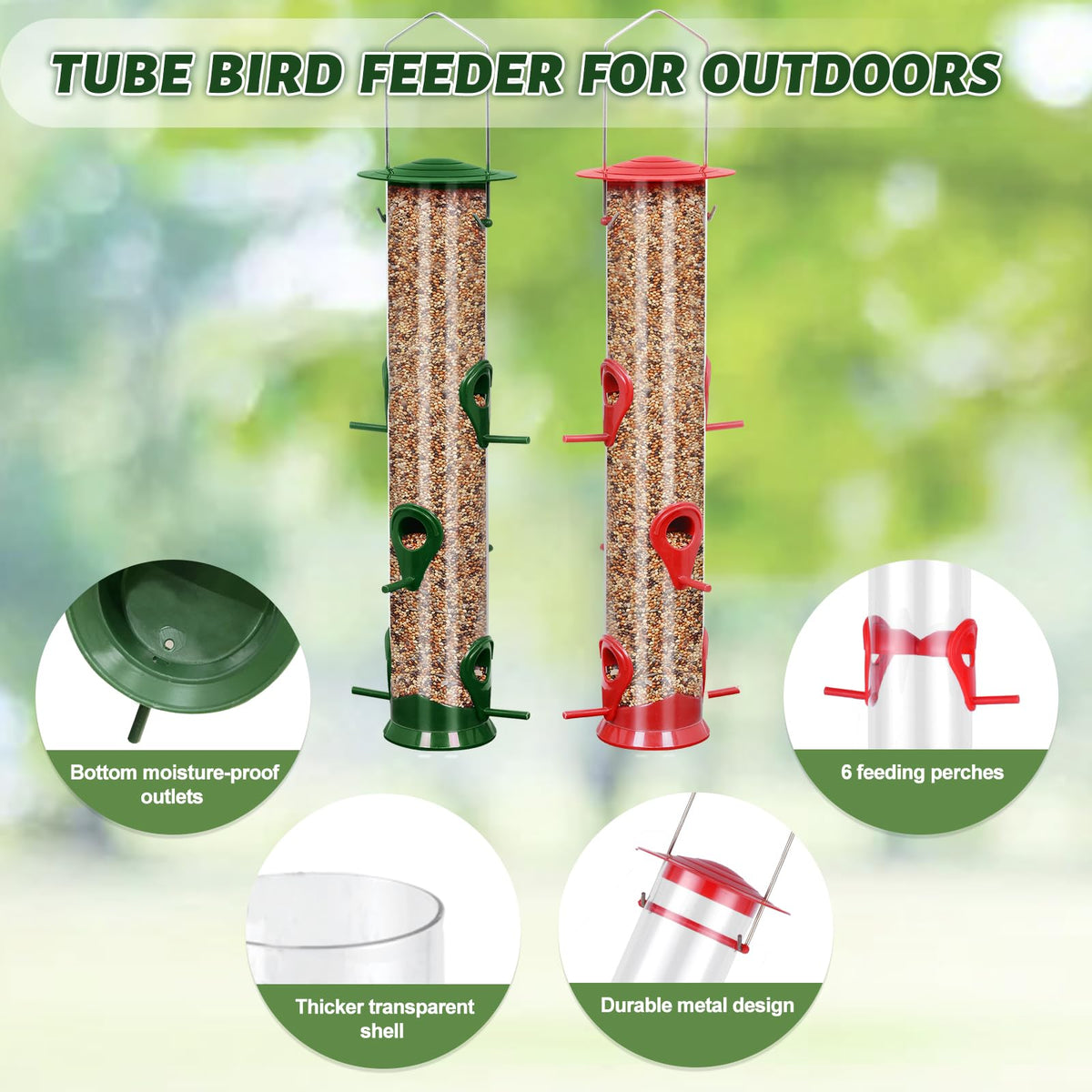 MIXXIDEA outdoor bird feeder with steel hanger—durable year-round garden companion