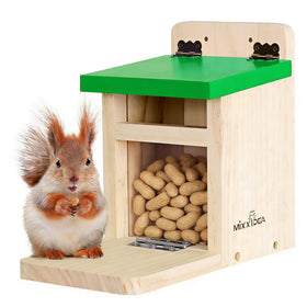 MIXXIDEA squirrel feeder with green cover front view reduces rain exposure for snacks