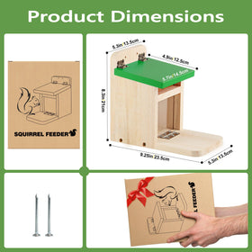 MIXXIDEA squirrel feeder green cover side view highlights durable wooden build