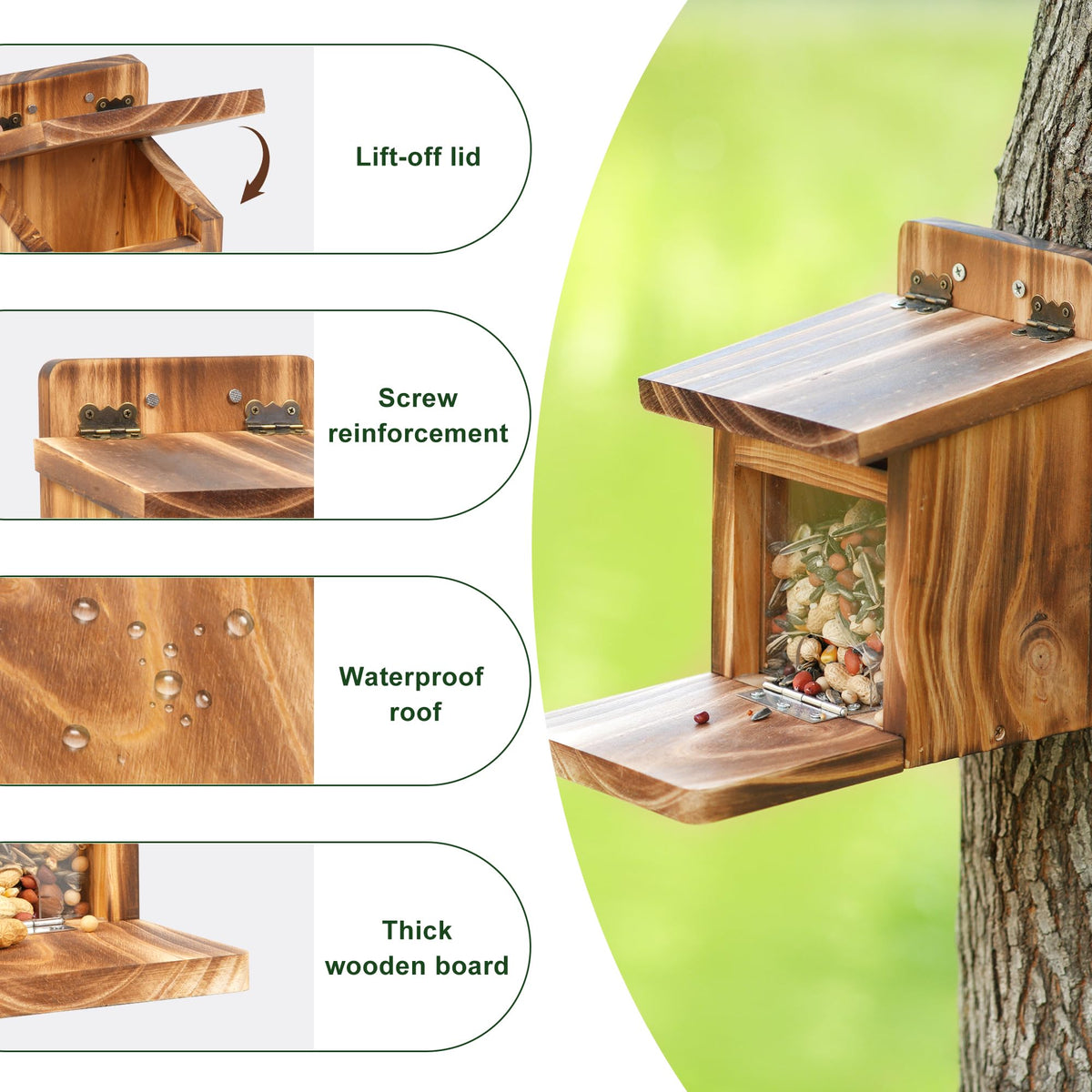 MIXXIDEA squirrel feeder attached to a railing using clamp for balcony mounting
