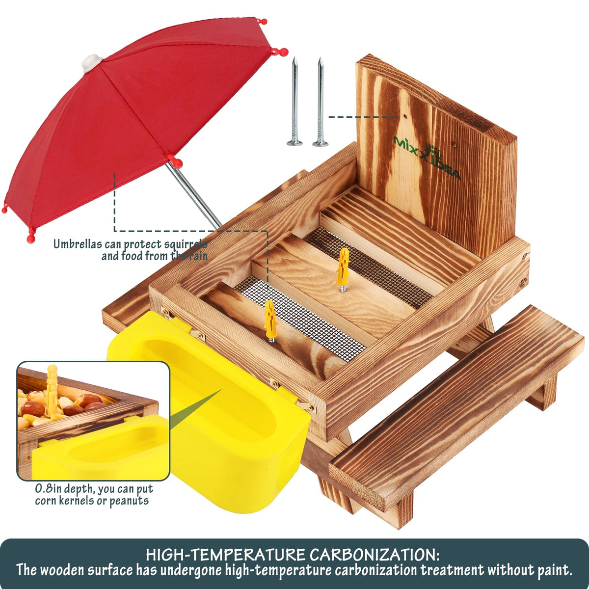 MIXXIDEA squirrel picnic table with benches offers space for multiple squirrels at once.