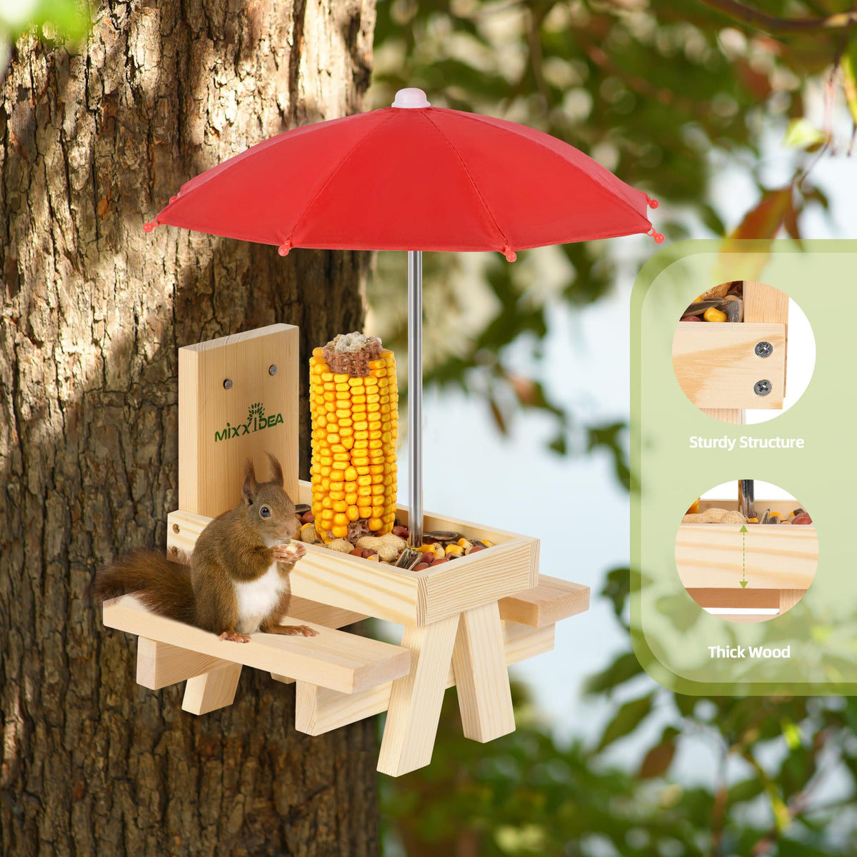 MIXXIDEA Two-Benches design lets two squirrels eat together.