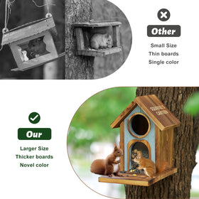 MIXXIDEA wooden squirrel feeder uses thick wood and reinforced joints.