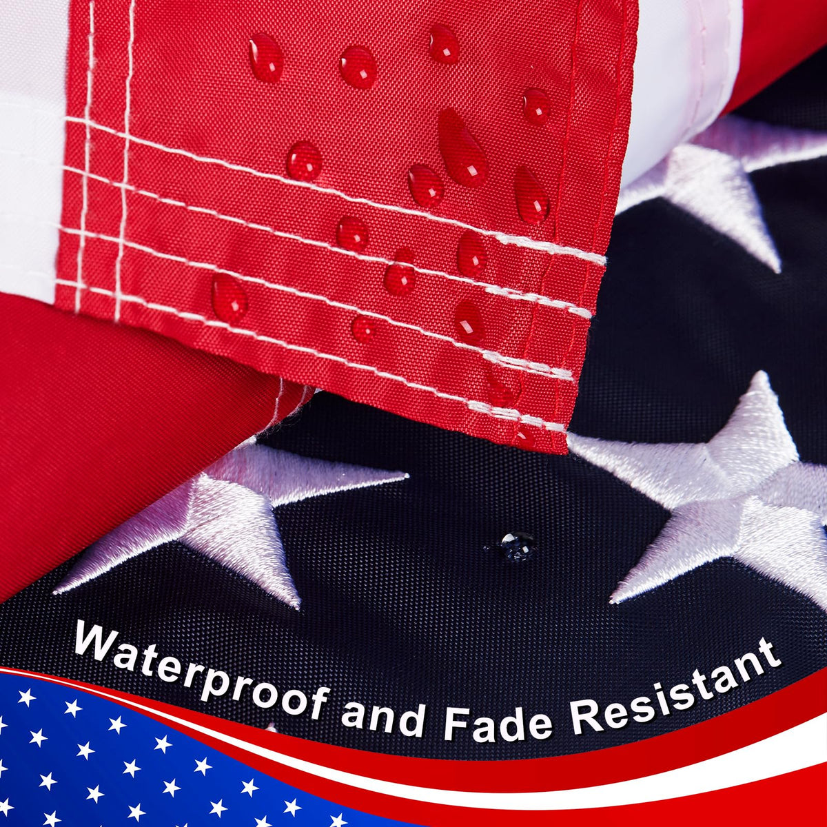 MixOra 3x5 ft American flag close-up showing reinforced grommets and sturdy fabric.