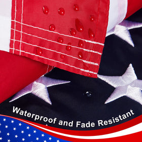 MixOra 3x5 ft American flag close-up showing reinforced grommets and sturdy fabric.