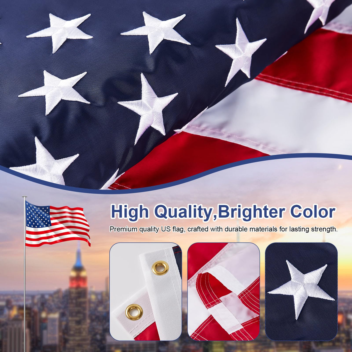 MixOra 3x5 ft American flag designed for easy outdoor hanging on poles or walls.