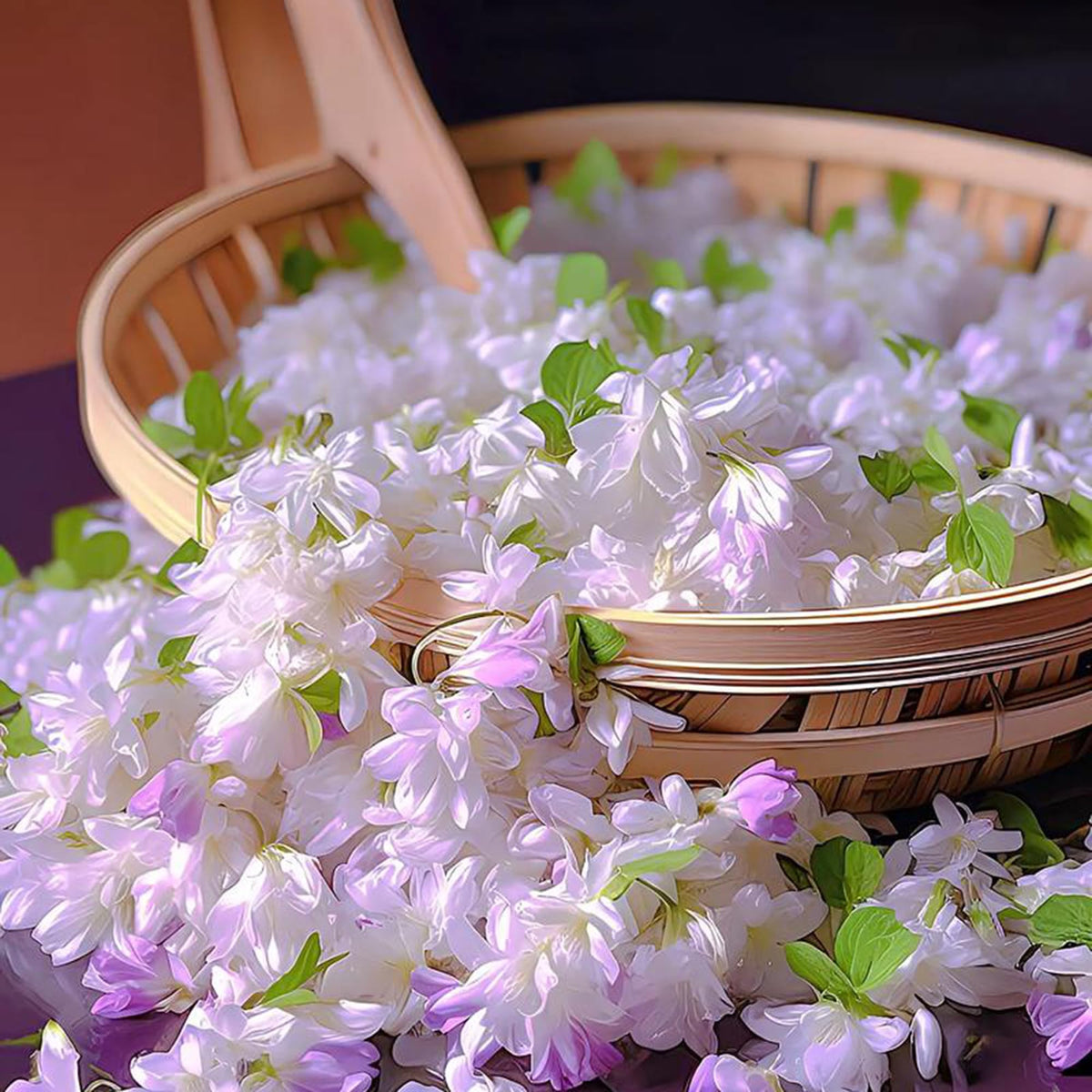 Mixrug hanging basket display with jasmine climbers in bloom