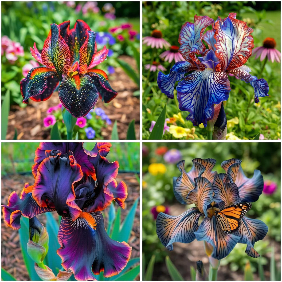 Mixrug iris seeds with exotic bearded blooms for a vibrant garden display.