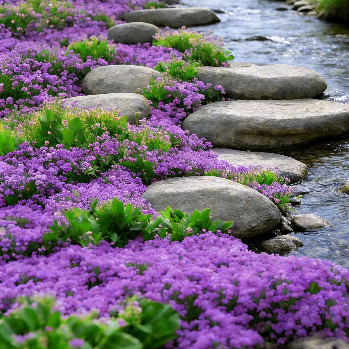 Mixrug perennial thyme mats brighten borders with year-round cover.