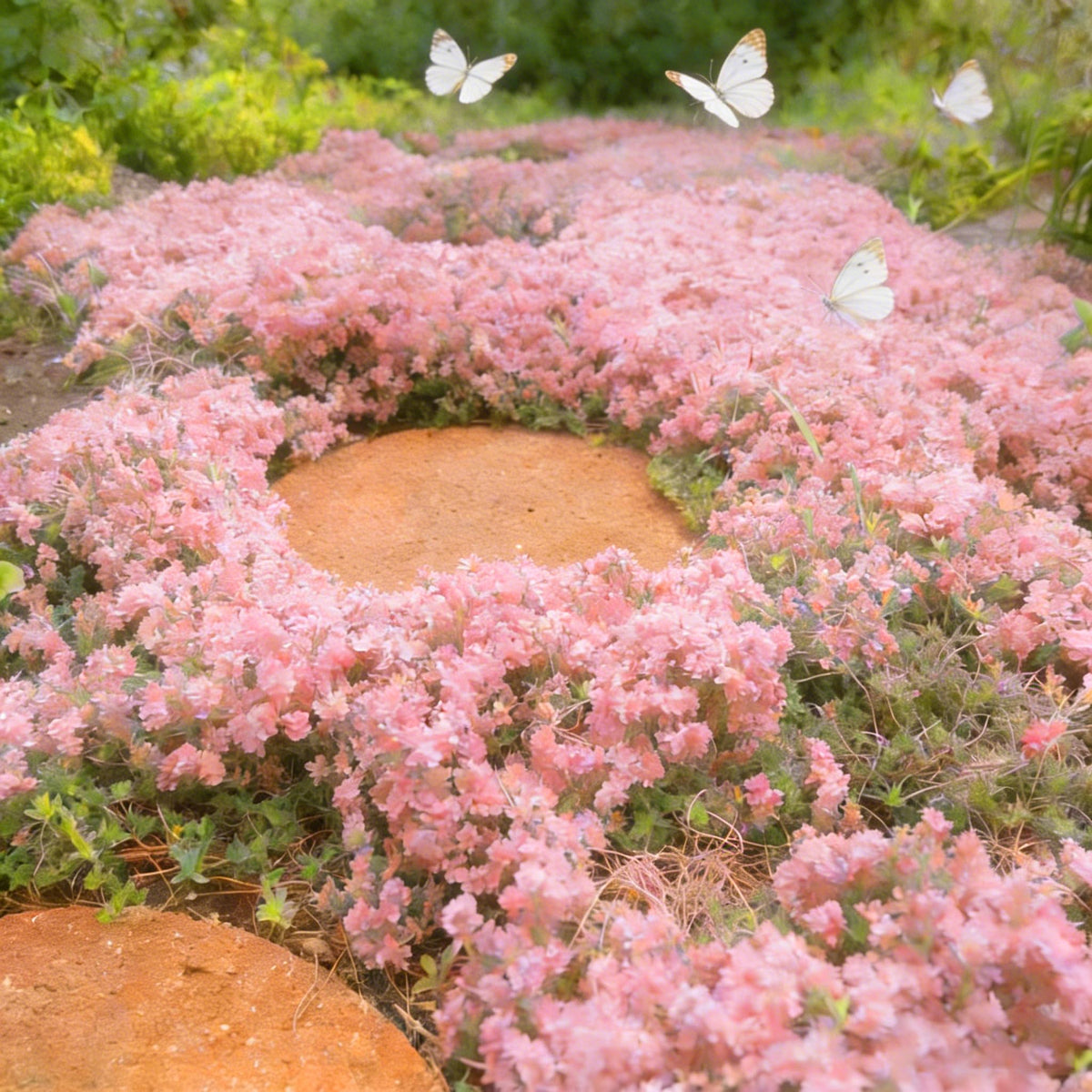 Mixrug thyme bloom close-up with delicate purple flowers attracting pollinators