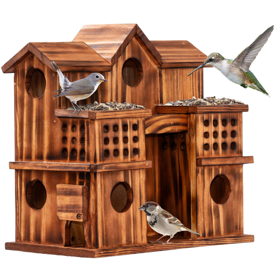 MIXUMON 8-room Bird House with eight compartments for backyard birds.
