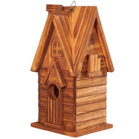MIXUMON Bird House natural pine wood texture for outdoor durability.