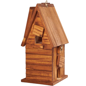 MIXUMON Bird House rustic castle design adds garden charm.