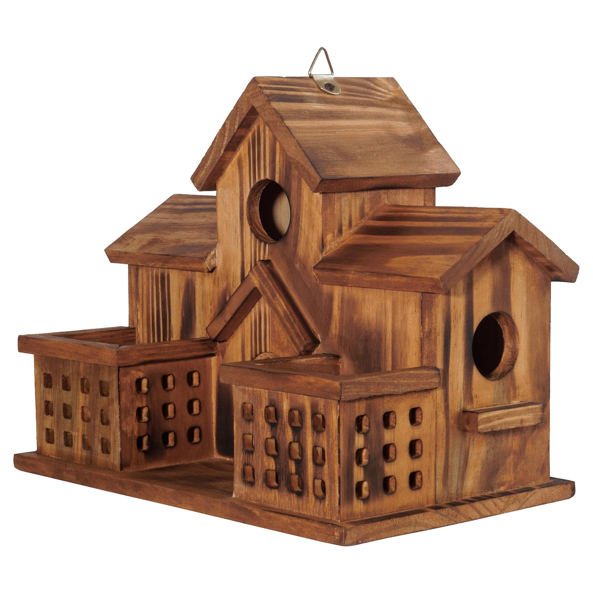 MIXUMON bluebird feeder side view showing seed access and inviting perch.
