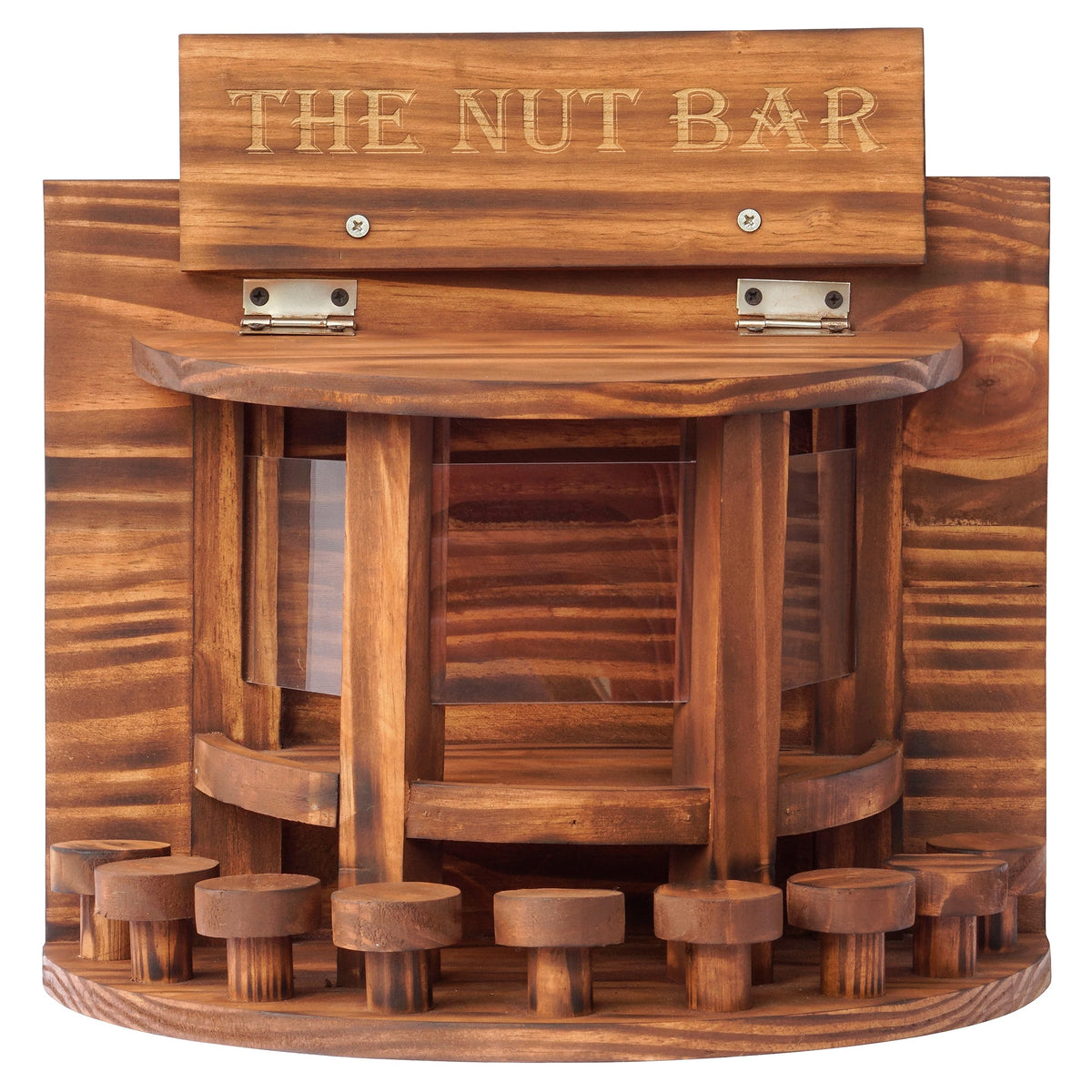 Mixumon Crescent Squirrel Feeder burnt pine finish adds rustic garden charm