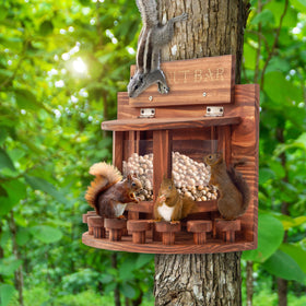Mixumon Crescent Squirrel Feeder Table top view with spacious seed tray layout