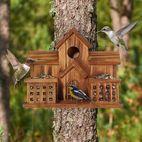 MIXUMON hanging bird house on a tree for easy outdoor installation.