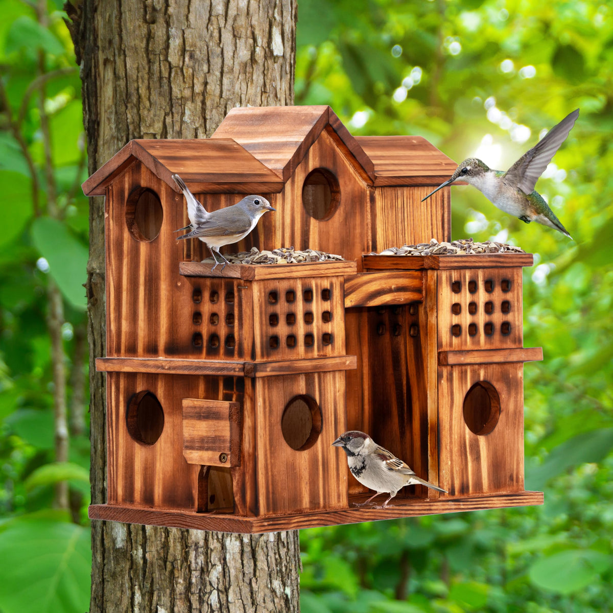 MIXUMON rustic burnt wood finish adds natural charm outdoors.