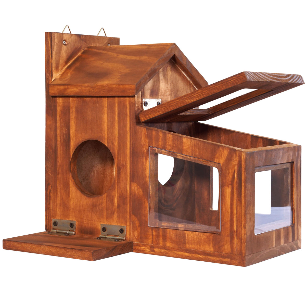 MIXUMON Wood Squirrel Feeder durable pine wood for outdoor weather.