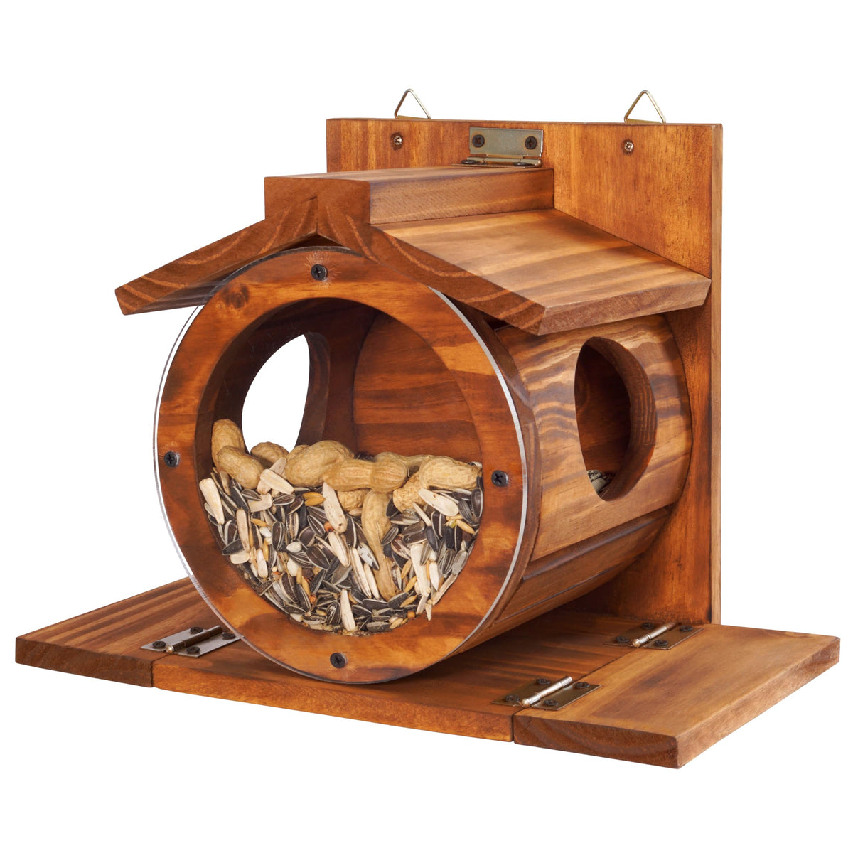 MIXUMON Wood Squirrel Feeder rustic burnt finish adds garden charm.