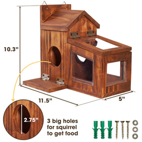 MIXUMON Wood Squirrel Feeder transparent roof aids seed spotting from afar.