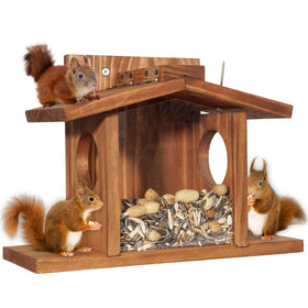 MIXUMON Wood Squirrel Feeder tray view shows a spacious food area for nuts