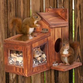 MIXUMON Wood Squirrel Feeder weather-protected seeds stay dry.