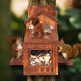 MIXUMON Wood Squirrel Feeder rustic burnt finish adds natural charm.