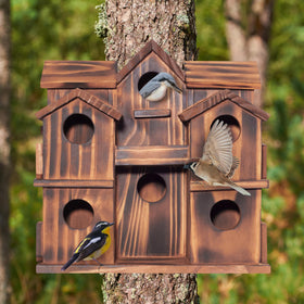 MIXUMON bird house with individual cleaning doors shown from the back for easy access.