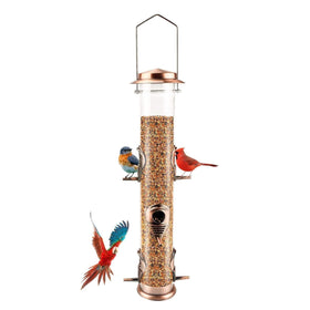 MIXXIDEA antique copper six-port feeder close-up showing six perches for multiple birds