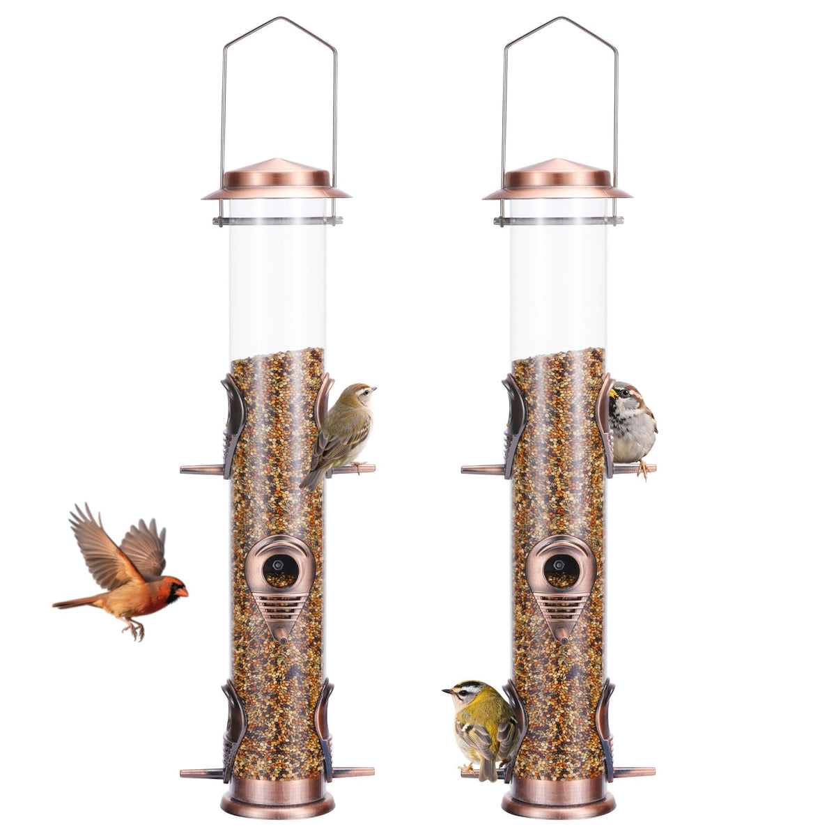MIXXIDEA two-pack bird feeder with six perches attracts multiple birds