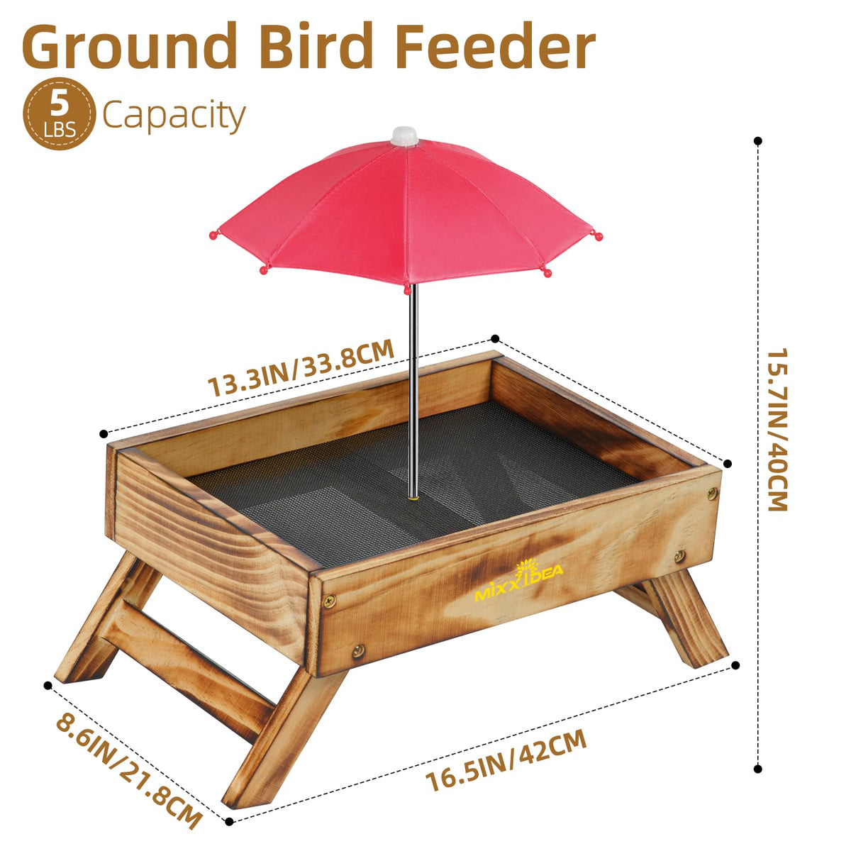 MIXXIDEA ground bird feeder with mesh bottom for drainage and dry seeds