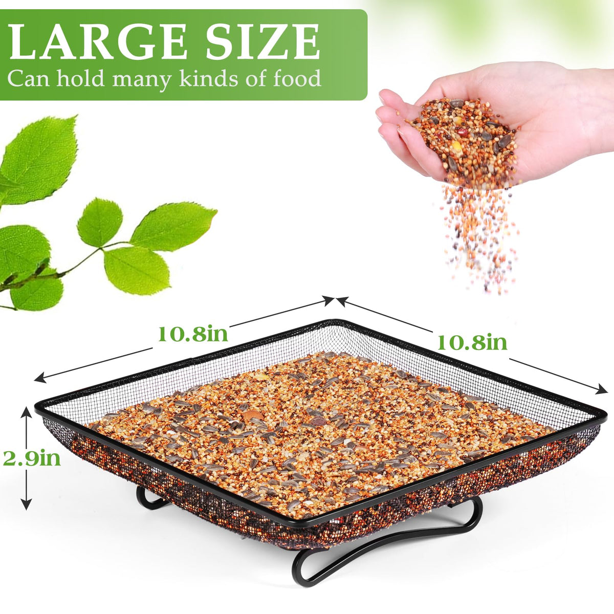 MIXXIDEA metal platform mesh seed tray attracts birds and squirrels to your garden.