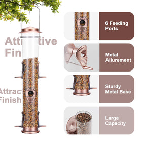 MIXXIDEA metal tube bird feeder hanging outdoors invites a variety of garden visitors