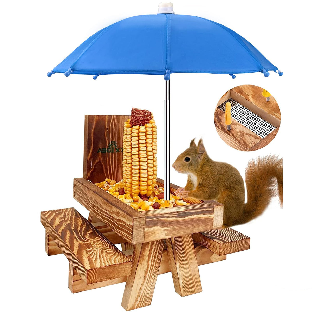 MIXXIDEA Squirrel Feeder Picnic Table with Umbrella: sturdy cedar garden centerpiece for wildlife