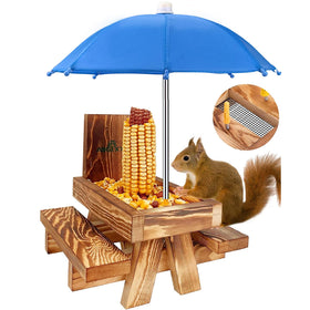 MIXXIDEA Squirrel Feeder Picnic Table with Umbrella: sturdy cedar garden centerpiece for wildlife