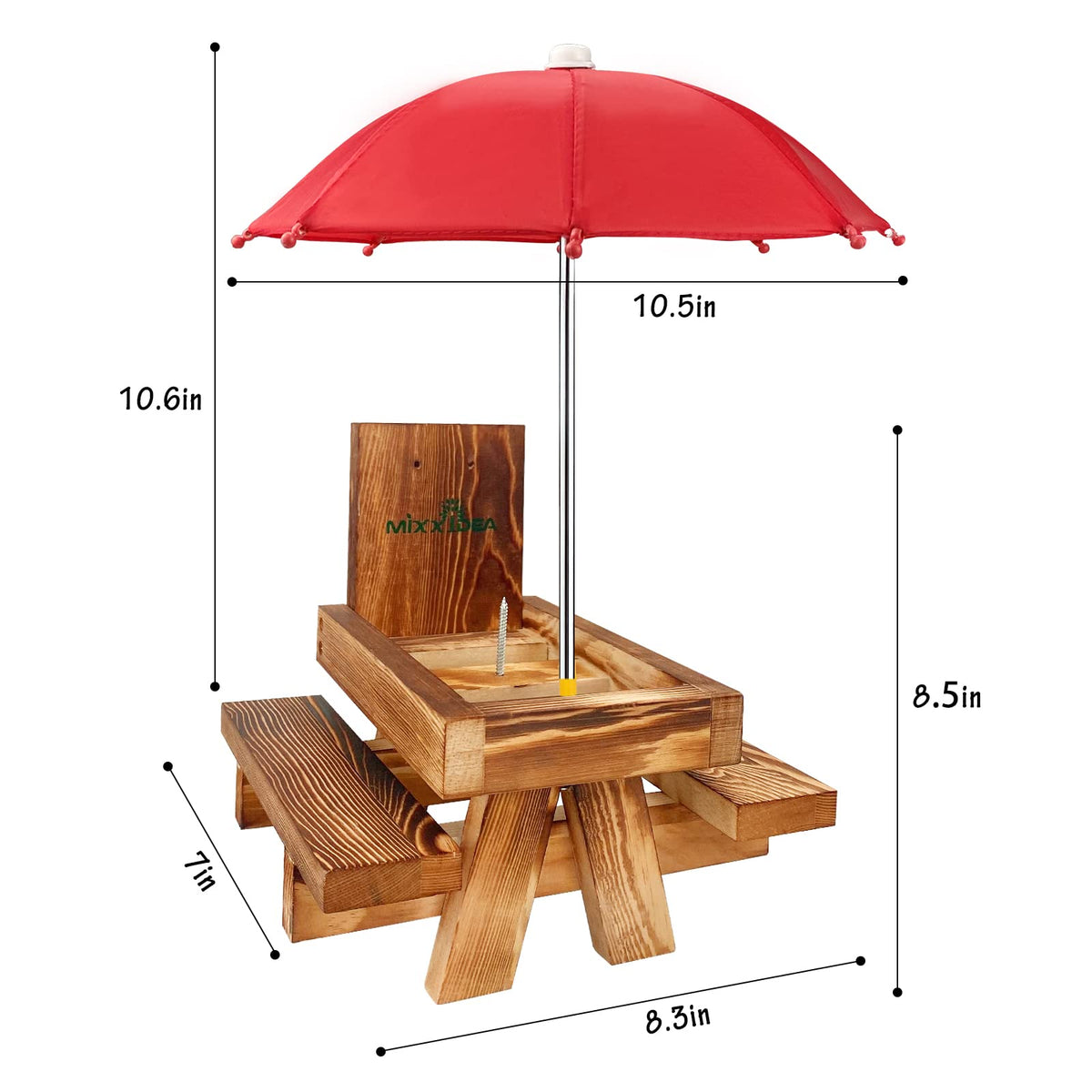 MIXXIDEA rustic-wood-finish feeder highlights sturdy construction outdoors.